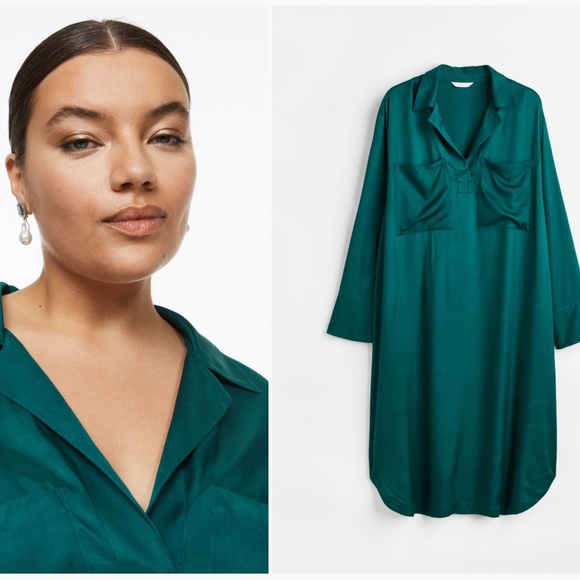 H&M Dresses & Skirts - XXL Satin Midi Dress in Jade Green